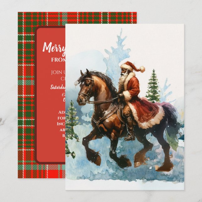 Convites Papai Noel Cowboy de Natal (Frente/Verso)