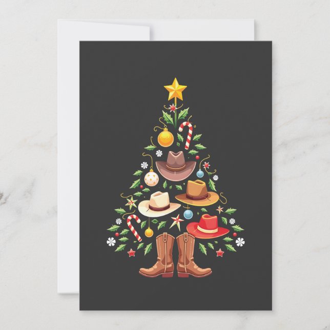 Convites Papai Noel da Árvore de Natal Western Cowboy  (Frente)