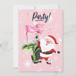 Convites Papai Noel de golfe golfista em fundo rosa