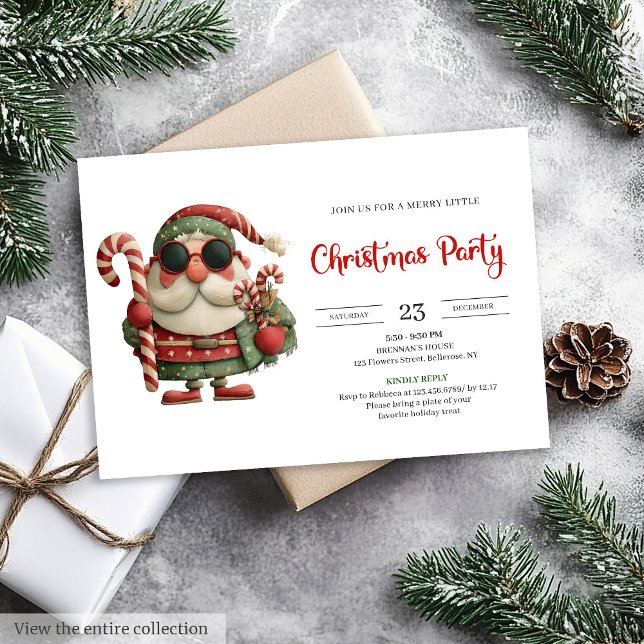 Convites Papai Noel Engraçado Clássico Imprimível Vermelho  (Funny Santa Classic Printable Red Green Party Invite

)