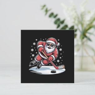 Convites Papai Noel engraçado do Natal jogando hóquei no ge
