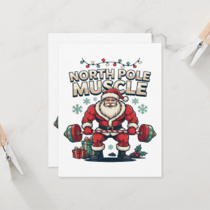 Convites Papai Noel engraçado Polo Norte Músculo Natal Acad