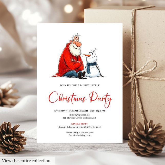 Convites Papai Noel Excêntrico Aquarela Festa de Natal (Cute Quirky Santa Claus Watercolor Christmas Invite)