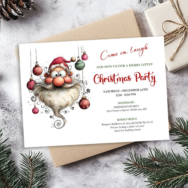 Convites Papai Noel Excêntrico e Divertido Festa de Natal E (Whimsical Quirky Santa Editable Christmas Party Invite)
