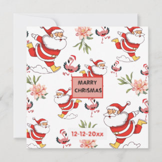Convites Papai Noel Festivo, Flamingo e Padrão Floral Rosa