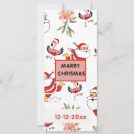 Convites Papai Noel Festivo, Flamingo e Padrão Floral Rosa