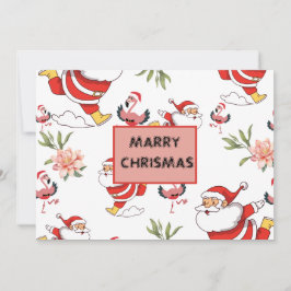 Convites Papai Noel Festivo, Flamingo e Padrão Floral Rosa