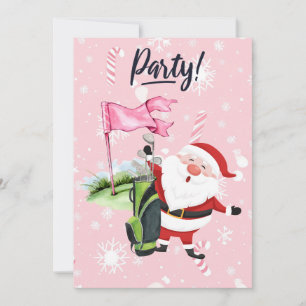 Convites Papai Noel golfista de golfe em fundo rosa