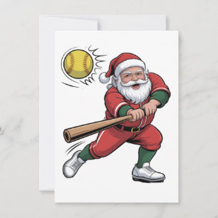 Convites Papai Noel Jogando Softbol Natal Jogador Esporte