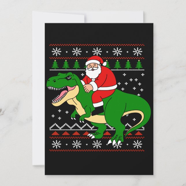 Convites Papai Noel montado em T Rex Dinosaur Natal Ugly Xm (Frente)