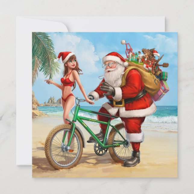 Convites Papai Noel na praia, Feliz Natal! (Frente)