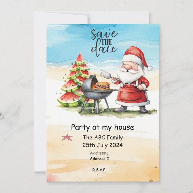 Convites Papai Noel  Natal de Verão em Julho (Frente)