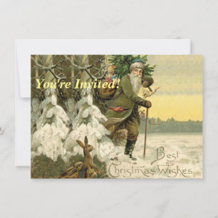 Convites Papai Noel Natal Vitoriano Árvore de Férias Vintag