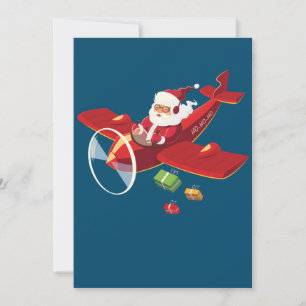 Convites Papai Noel Piloto Voando Avião Presente de Natal