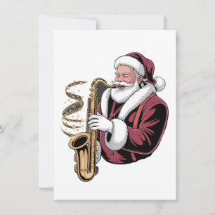 Convites Papai Noel Tocando Saxofone Músico de Natal Saxofo