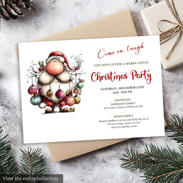 Convites Papai Noel Vermelho e Verde Engraçado e Alegre Car (Jolly Funny Santa Red Green Editable Holiday Invite)