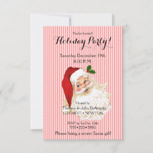 Convites Papai Noel Vintage Clássico Faixa Vermelha e Branc