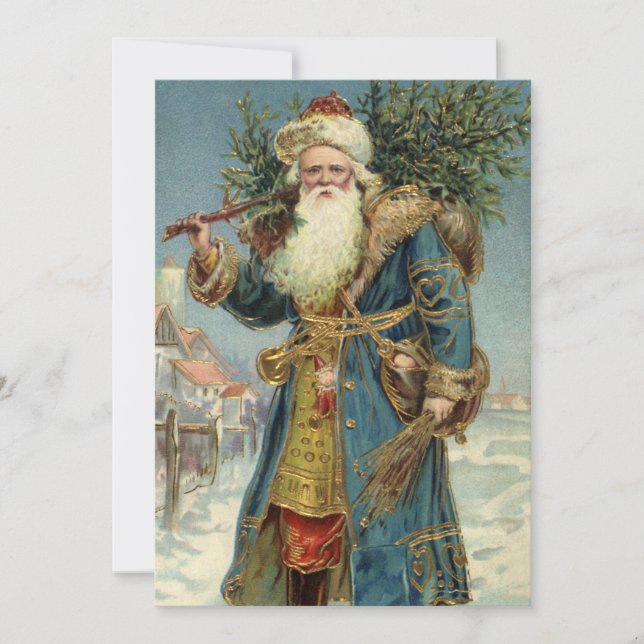 Convites Papai Noel Vitoriano Antigo com Árvore de Natal (Frente)