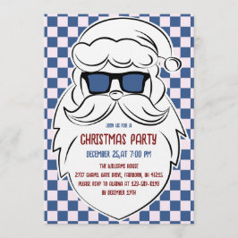 Convites Papai Noel Xadrez Azul e Rosa Retrô Natal