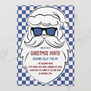 Convites Papai Noel Xadrez Azul e Rosa Retrô Natal
