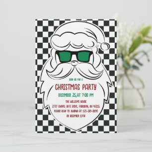 Convites Papai Noel Xadrez Preto e Branco Retrô Natal 