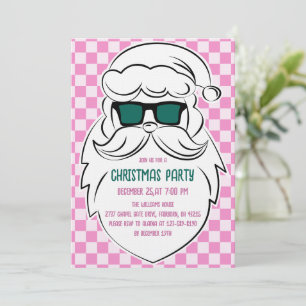 Convites Papai Noel Xadrez Rosa Groovy Retrô Natal 
