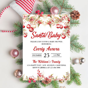 Convites Papais noeis Baby Christmas Floral Chá de fraldas