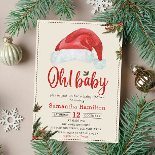 Convites Papais noeis Bebê Red Hat Chá de fraldas de Natal