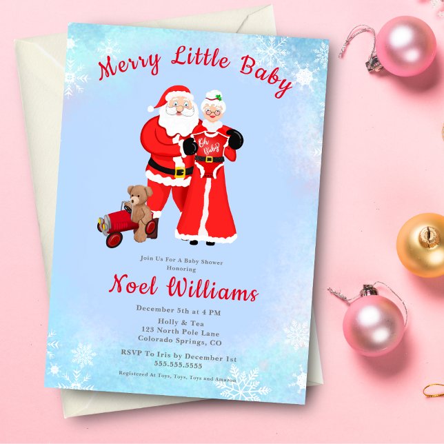 Convites Papais noeis Bebês e Chá de fraldas da Sra. Claus (Amplify the joy of your baby shower with Santa & Mrs. Claus-themed invitations, sparking delight.)