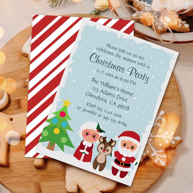 Convites Papais noeis bonitos | Reindeer | Festa de Natal d (Invite your guests with our cute Christmas party invitations featuring Santa, Mrs. Claus & reindeer!)