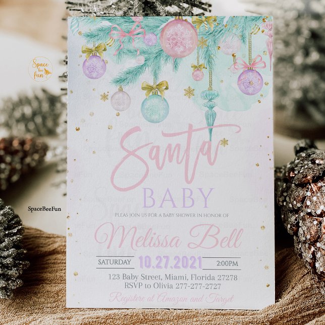Convites Papais noeis Chá de fraldas (Santa Baby Baby Shower,invitation,baby shower invitation, gift tag, holiday baby shower, Christmas b)