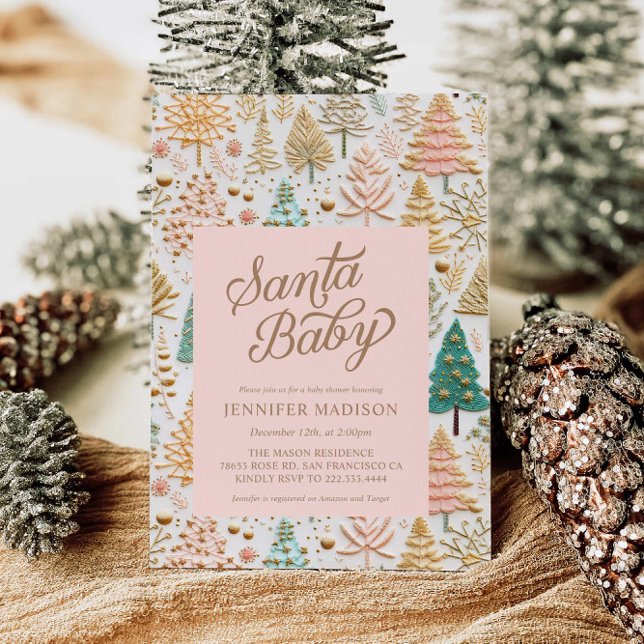 Convites Papais noeis Chá de fraldas de Baby Girl (Elegant Santa Baby Girl Baby Shower Invitation)