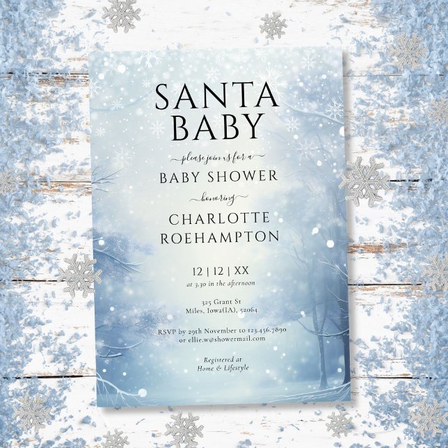 Convites Papais noeis Chá de fraldas de inverno (Santa Baby Winter Christmas Baby Shower Invitation)