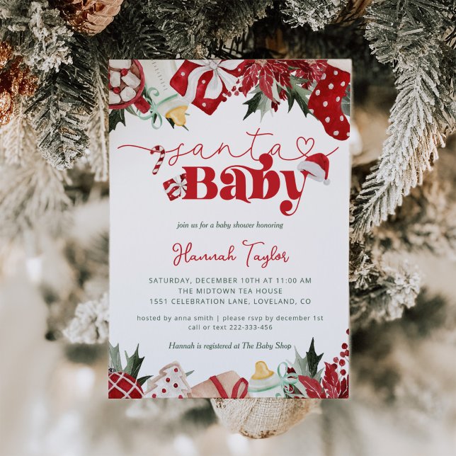 Convites Papais noeis Chá de fraldas de inverno de Natal (Santa Baby Christmas Baby Shower Invitations)