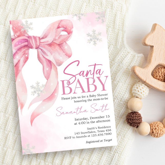 Convites Papais noeis Chá de fraldas de Natal (Pink Coquette Winter Baby Shower Invitation)