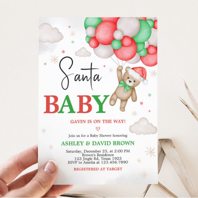 Convites Papais noeis Chá de fraldas de Natal (Christmas Santa Baby Shower Invitation)