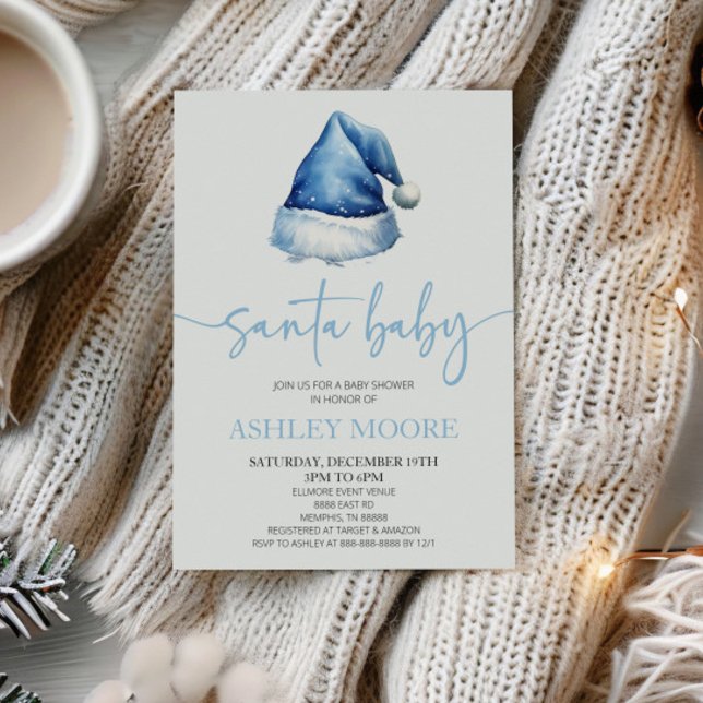 Convites Papais noeis Chá de fraldas de Natal do Baby Blue  (Criador carregado)
