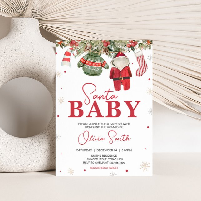 Convites Papais noeis Chá de fraldas de roupas de natal (Santa Baby Clothes Baby Shower Invitation
)