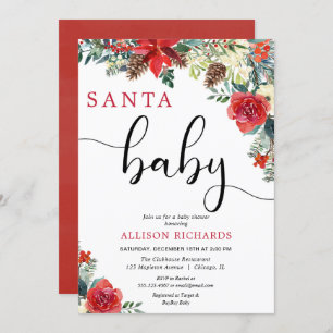 Convites Papais noeis chá de fraldas floral de Natal