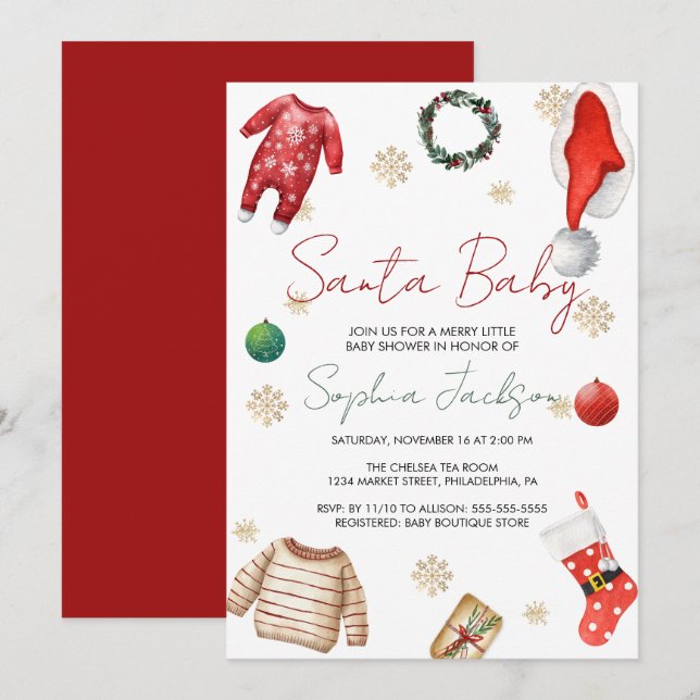 Convites Papais noeis Chá de fraldas Natal Roupas de bebê i (Frente/Verso)