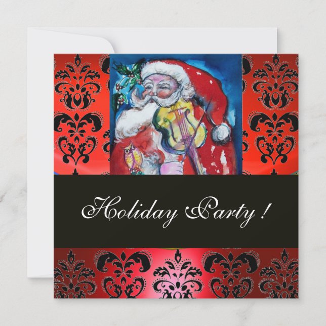 CONVITES PAPAIS NOEIS COM VIOLINA, VERMELHA NEGRA MONOGRAMA (Frente)