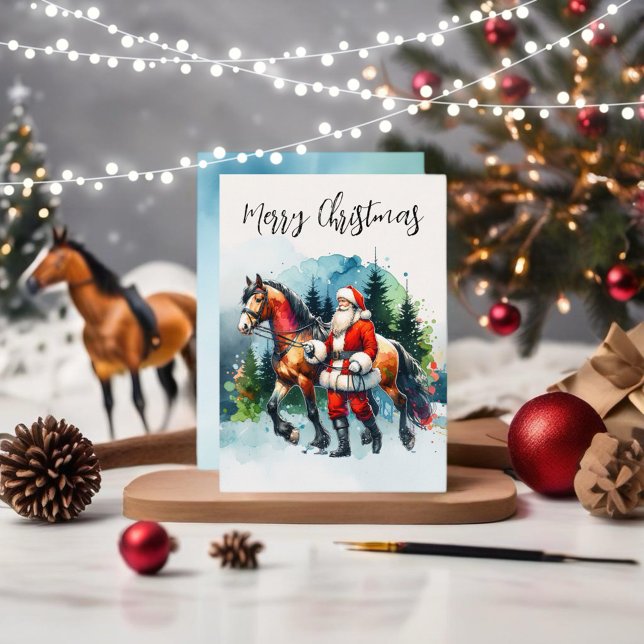 Convites Papais noeis de Aquarela com Cavalo (Enjoy this Festive Christmas design! Customize with your favorite holiday event or greeting. )