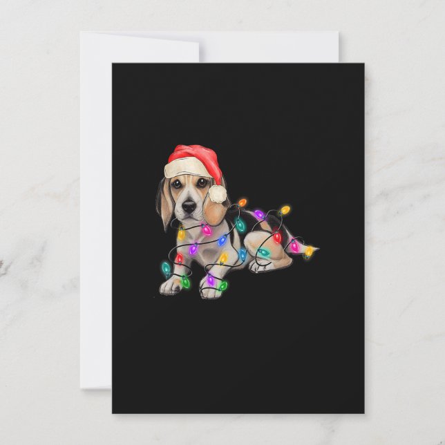 Convites Papais noeis de Beagle Árvore de Natal Luzes de Na (Frente)