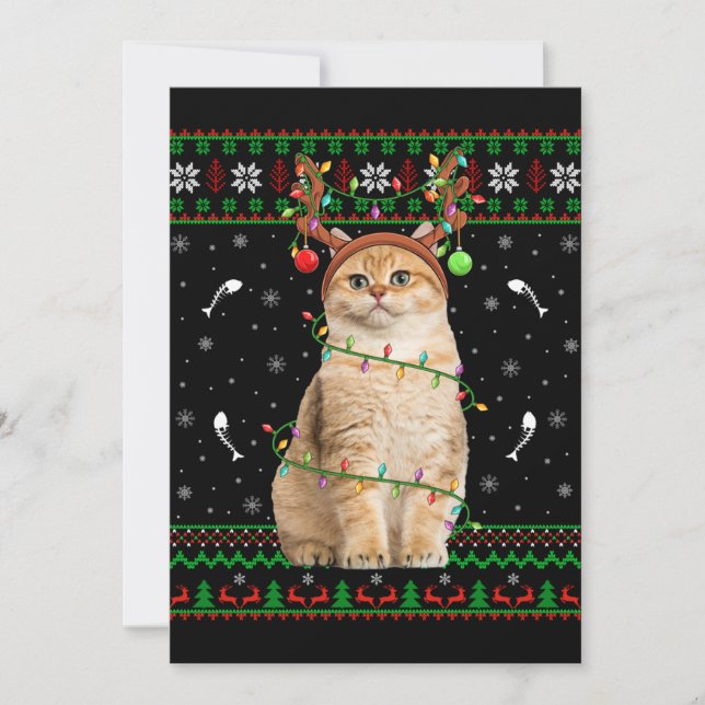 Convites Papais noeis de Iluminação do Sweater Cat Ugly Xma (Frente)