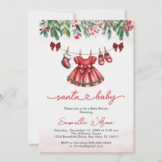 Convites Papais noeis de Natal bonitos Chá de fraldas de ro (Frente)