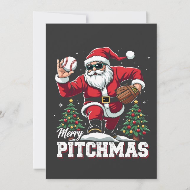 Convites Papais noeis de Natal de Pitchmas felizes Baseball (Frente)