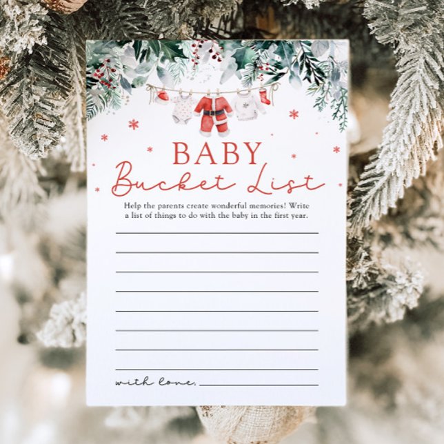Convites Papais noeis de Natal Jogo de Chá de fraldas da Li (Watercolor Cute Christmas Santa Baby Bucket List Baby Shower Game)