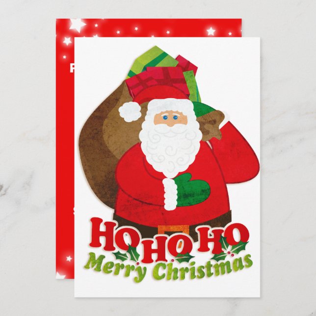 Convites Papais noeis de Natal para crianças vermelho e ver (Frente/Verso)