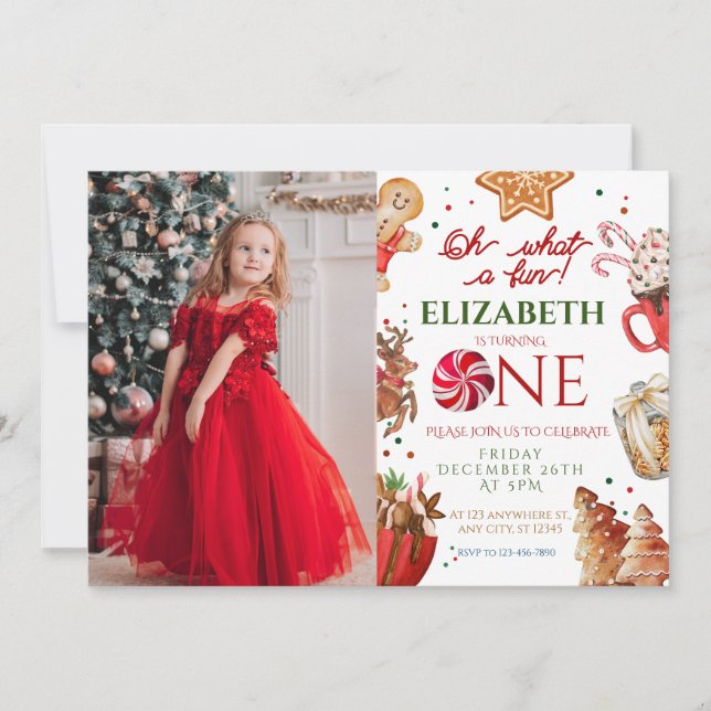 Convites Papais noeis de Natal Reindeer que primeiro aniver (Frente)