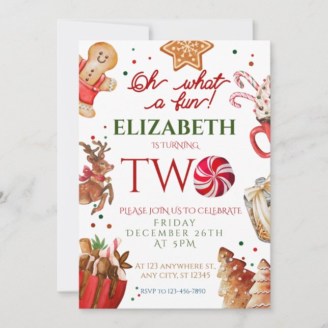 Convites Papais noeis de Natal Reindeer que segundo anivers (Frente)